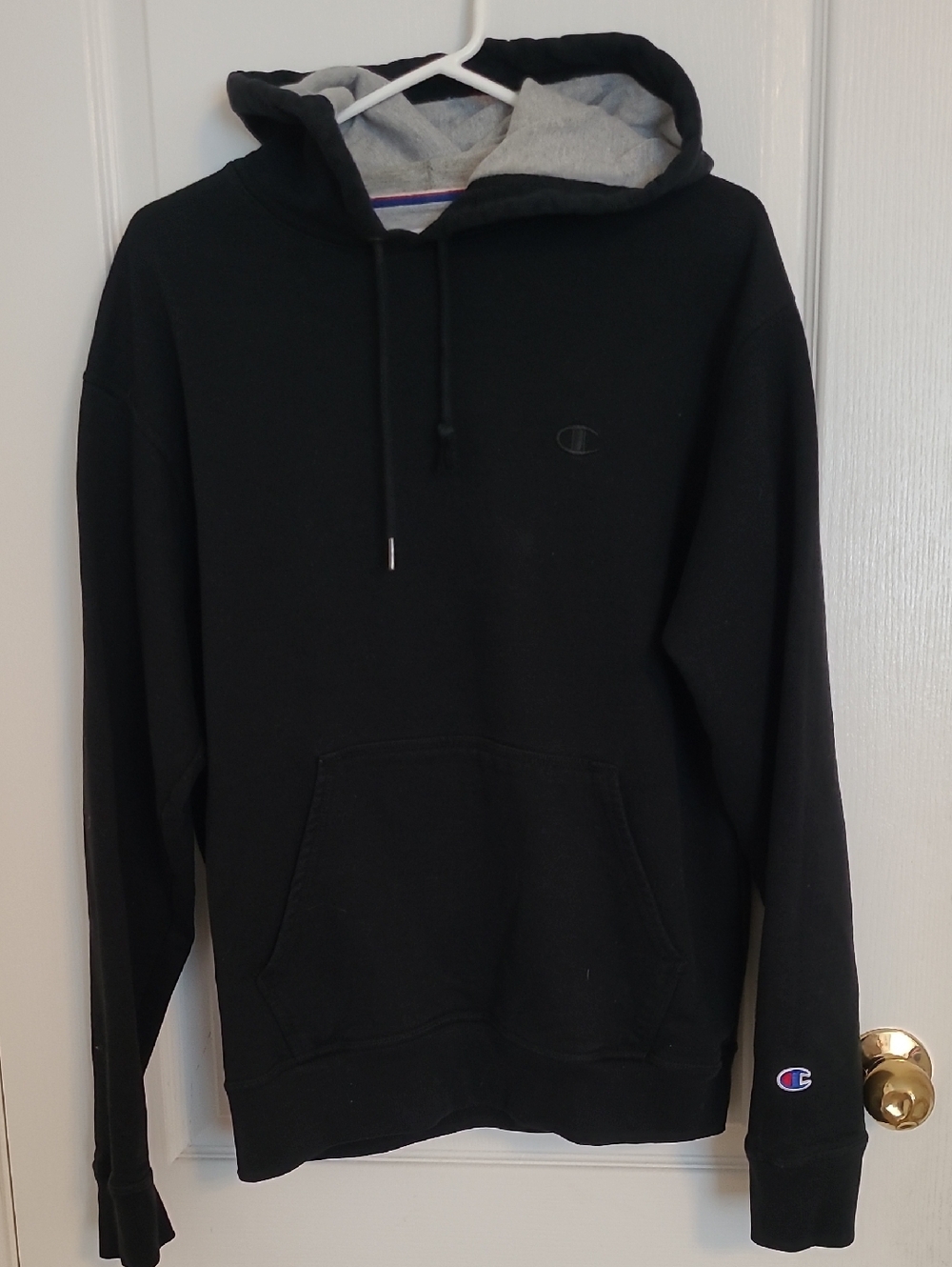 Champion Black Crewneck Hoodie with Gray Hood Lining
